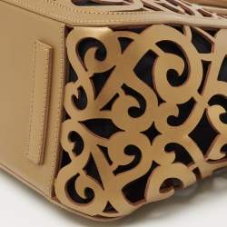 Pre Owned Ralph Lauren Metallic Gold Laser Cut Leather Vachetta Scroll Tote