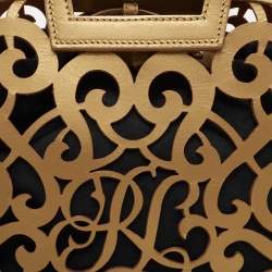 Pre Owned Ralph Lauren Metallic Gold Laser Cut Leather Vachetta Scroll Tote