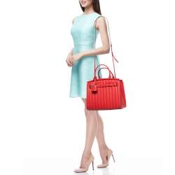 Pre Owned Ralph Lauren Red Quilted Leather Medium RL50 Tote
