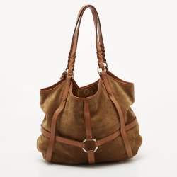 Pre Owned Ralph Lauren Brown Suede and Leather Stirrup Shoulder Bag