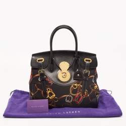 Pre Owned Ralph Lauren Black Printed Leather and Fabric Ricky 33 Tote