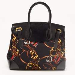 Pre Owned Ralph Lauren Black Printed Leather and Fabric Ricky 33 Tote