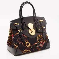 Pre Owned Ralph Lauren Black Printed Leather and Fabric Ricky 33 Tote