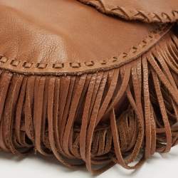 Pre Owned Ralph Lauren Brown Leather Fringe Flap Crossbody Bag