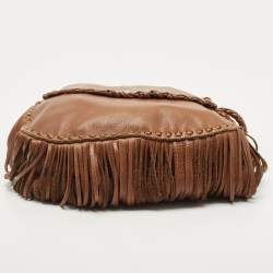 Pre Owned Ralph Lauren Brown Leather Fringe Flap Crossbody Bag