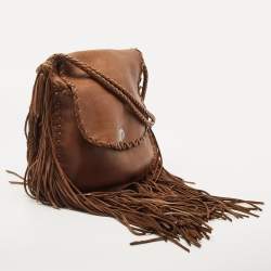 Pre Owned Ralph Lauren Brown Leather Fringe Flap Crossbody Bag