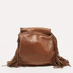 Pre Owned Ralph Lauren Brown Leather Fringe Flap Crossbody Bag
