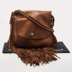 Pre Owned Ralph Lauren Brown Leather Fringe Flap Crossbody Bag