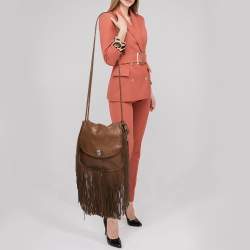 Pre Owned Ralph Lauren Brown Leather Fringe Flap Crossbody Bag