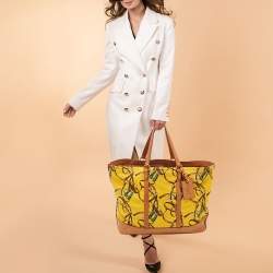 Pre Owned Ralph Lauren Multicolor Equestrian Canvas and Leather Shopper Tote