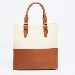 Pre Owned Ralph Lauren Cream/Tan Canvas and Leather  Shopper Tote