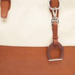 Pre Owned Ralph Lauren Cream/Tan Canvas and Leather  Shopper Tote