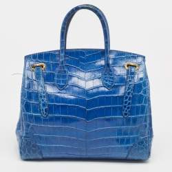 Ralph Lauren Blue Shine Crocodile Ricky 33 Tote