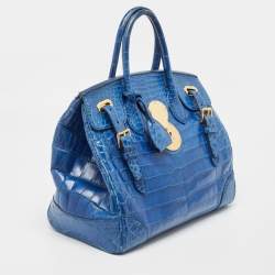 Ralph Lauren Blue Shine Crocodile Ricky 33 Tote