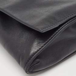 Pre Owned Ralph Lauren Black Leather Logo Embossed Flap Messenger Bag