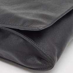 Pre Owned Ralph Lauren Black Leather Logo Embossed Flap Messenger Bag