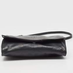 Pre Owned Ralph Lauren Black Leather Logo Embossed Flap Messenger Bag