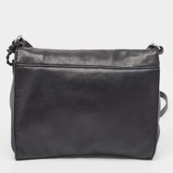 Pre Owned Ralph Lauren Black Leather Logo Embossed Flap Messenger Bag