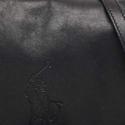 Pre Owned Ralph Lauren Black Leather Logo Embossed Flap Messenger Bag