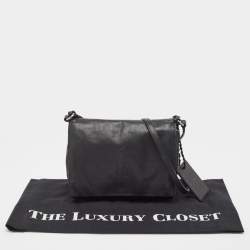 Pre Owned Ralph Lauren Black Leather Logo Embossed Flap Messenger Bag