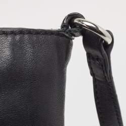 Pre Owned Ralph Lauren Black Leather Logo Embossed Flap Messenger Bag