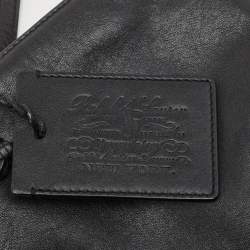 Pre Owned Ralph Lauren Black Leather Logo Embossed Flap Messenger Bag