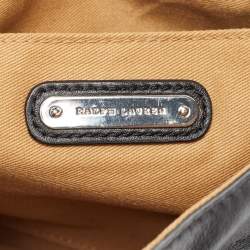 Pre Owned Ralph Lauren Black Leather Logo Embossed Flap Messenger Bag