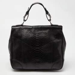 Ralph Lauren Black Python Flap Buckle Top Handle Bag
