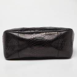 Ralph Lauren Black Python Flap Buckle Top Handle Bag