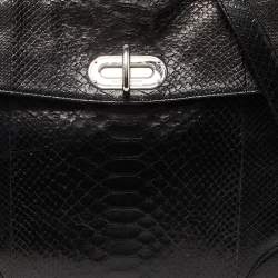 Ralph Lauren Black Python Flap Buckle Top Handle Bag
