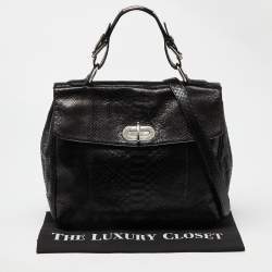Ralph Lauren Black Python Flap Buckle Top Handle Bag