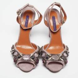 Pre Owned Ralph Lauren Purple Suede Crystal Embellished Ankle Strap Sandals Size 39