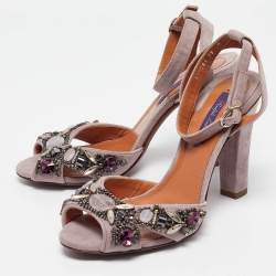 Pre Owned Ralph Lauren Purple Suede Crystal Embellished Ankle Strap Sandals Size 39