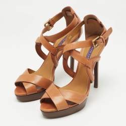 Pre Owned Ralph Lauren Brown Leather Ankle Strap Sandals 38