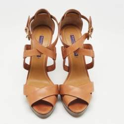 Pre Owned Ralph Lauren Brown Leather Ankle Strap Sandals 38