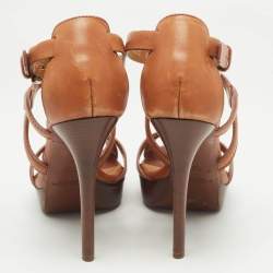 Pre Owned Ralph Lauren Brown Leather Ankle Strap Sandals 38
