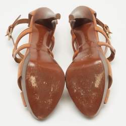 Pre Owned Ralph Lauren Brown Leather Ankle Strap Sandals 38