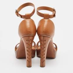 Ralph Lauren Brown Leather Ankle Strap Sandals 40