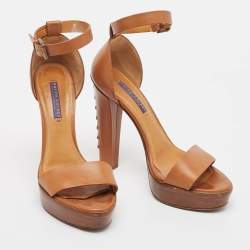 Ralph Lauren Brown Leather Ankle Strap Sandals 40