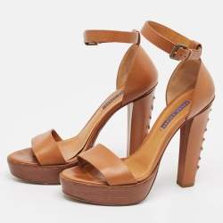 Ralph Lauren Brown Leather Ankle Strap Sandals 40