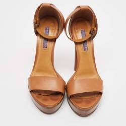 Ralph Lauren Brown Leather Ankle Strap Sandals 40