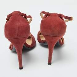 Ralph Lauren Rust Red Suede Arianna Peep Toe Sandals Size 39