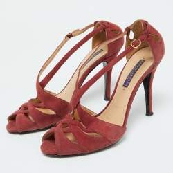 Ralph Lauren Rust Red Suede Arianna Peep Toe Sandals Size 39