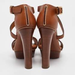 Ralph Lauren Brown Leather Ankle Strap Platform Sandals Size 36