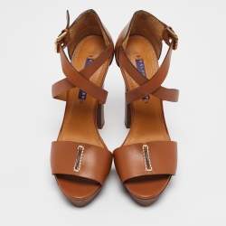 Ralph Lauren Brown Leather Ankle Strap Platform Sandals Size 36