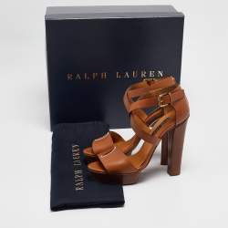 Ralph Lauren Brown Leather Ankle Strap Platform Sandals Size 36