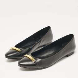 Pre Owned Ralph Lauren Black Leather Ballet Flats Size 38