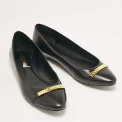 Pre Owned Ralph Lauren Black Leather Ballet Flats Size 38