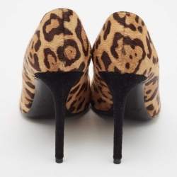 Pre Owned Ralph Lauren Brown Leopard Print Calf Hair Pointed Toe Pumps Size 38.5