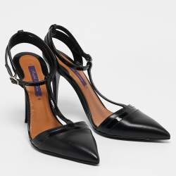 Ralph Lauren Black Leather and Patent Leather Ankle Strap  Pumps Size 37